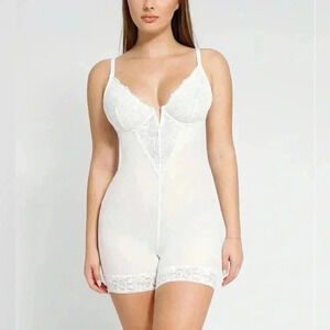 POPILUSH Shapewear Bodysuit Lace Deep-V Neck Shorts - XXL